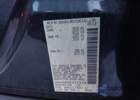 2015 Nissan Altima 2.5 S z USA, uszkodzony, nr VIN 1N4AL3AP3FN337434